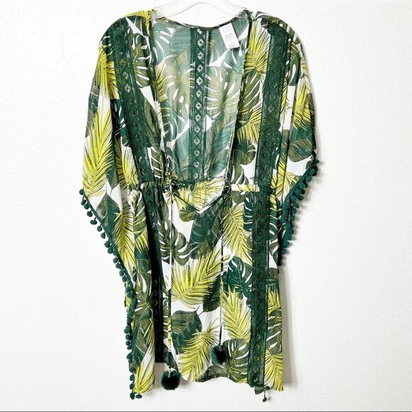TIME & TRU ONE SIZE GREEN LEAF PRINT WOMEN SWIMMING POLYESTER COVER UP NWOT - Picture 1 of 6